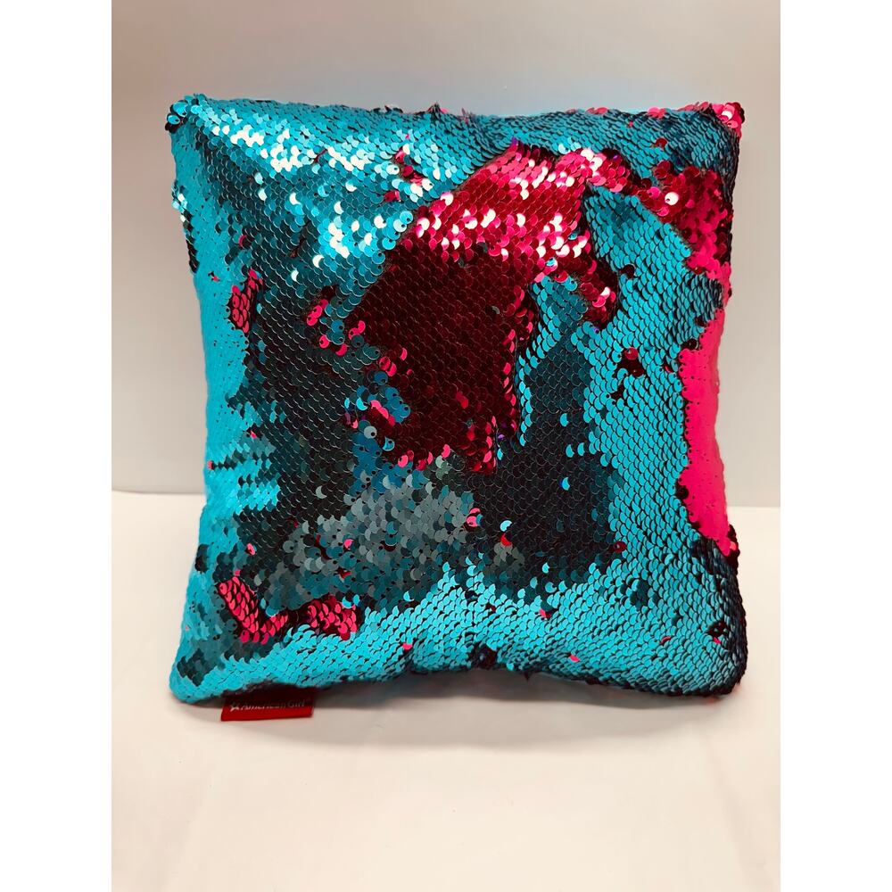 American Girl Flip Sequin Decorative Throw Pillow 10" X 10" Blue/Pink Soft